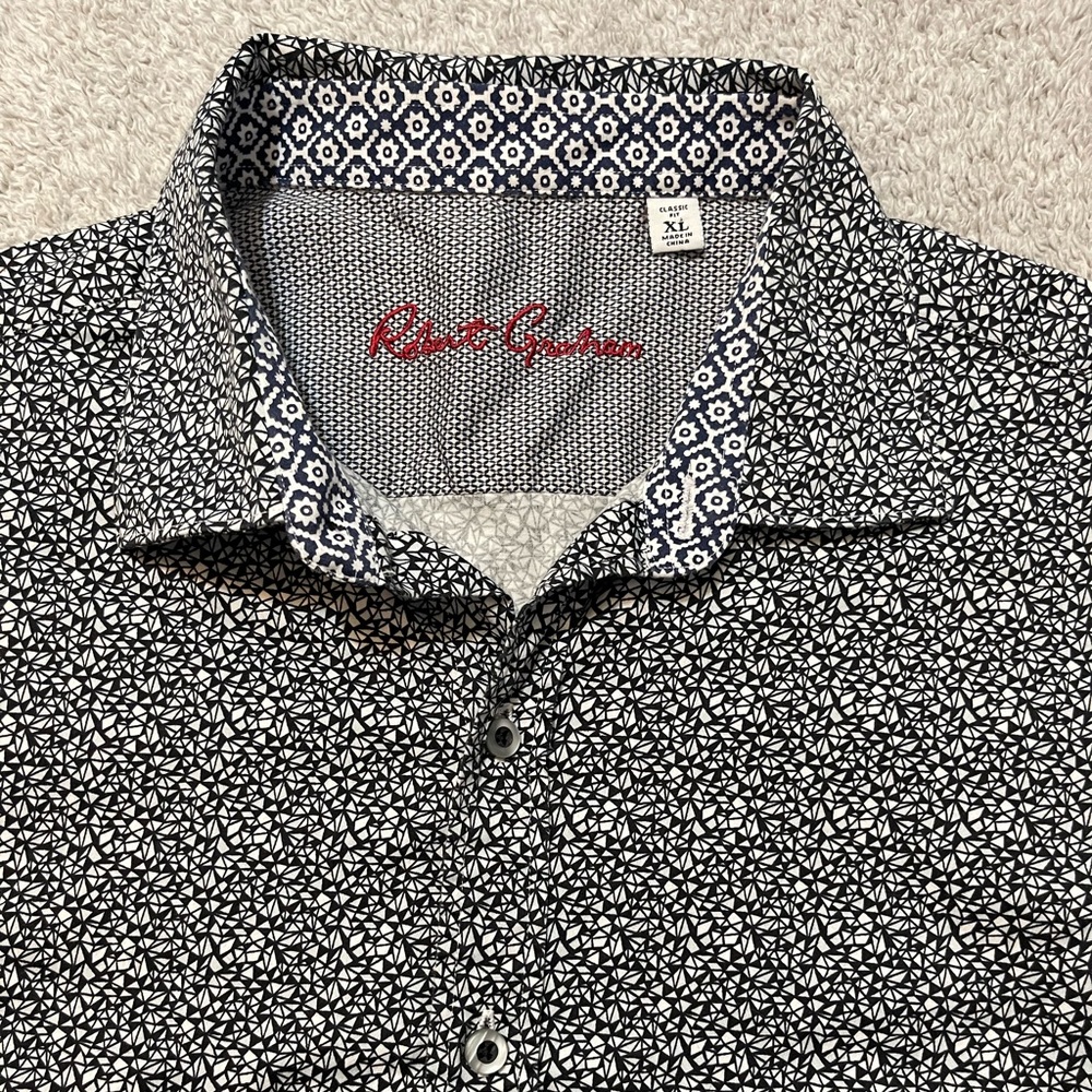 Robert Graham Blue Geometric Long Sleeve Button Down Shirt Size XL